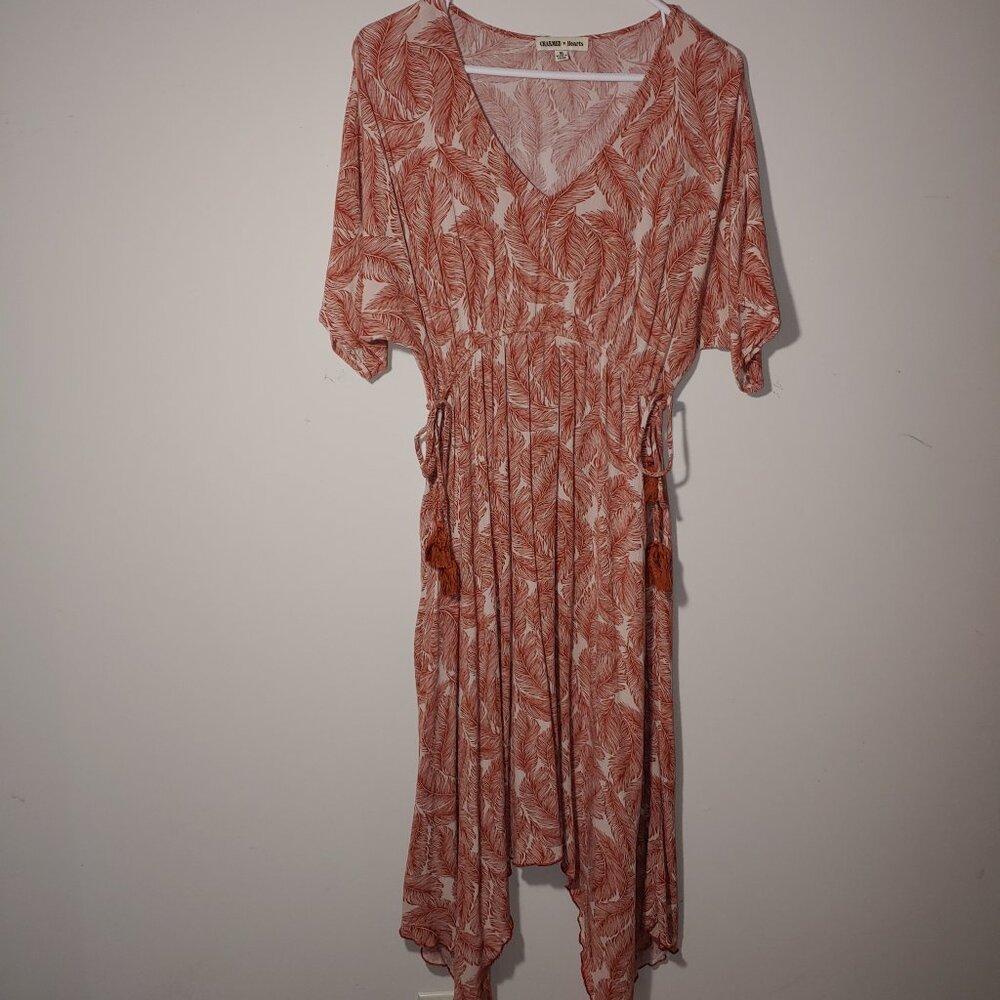 Charmed Hearts Asymmetrical V-Neck Tassels Tie Kimono Dress Size M Brown